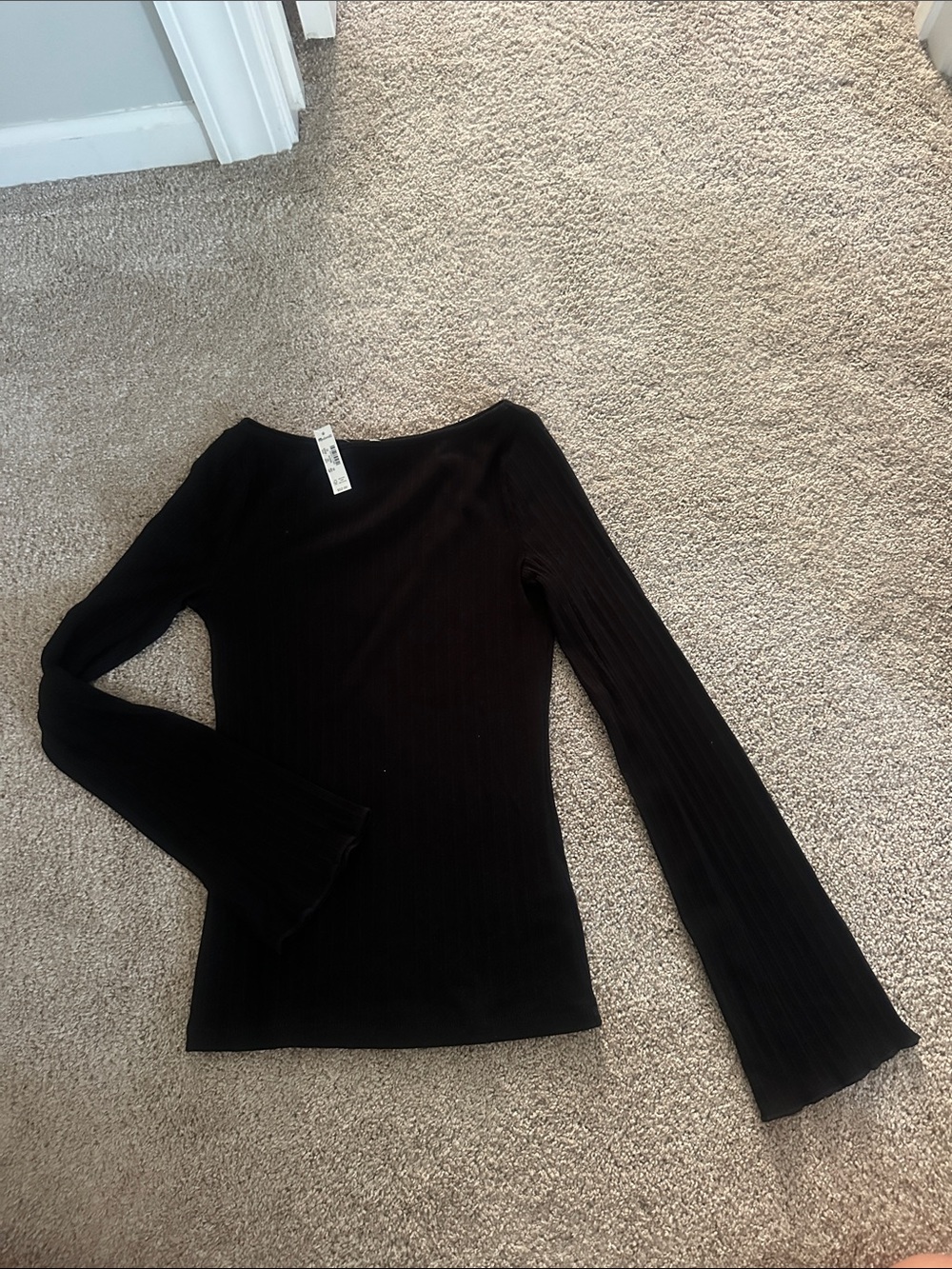 Madewell Black Ribbed Long-Sleeve Top with Flared Cuffs